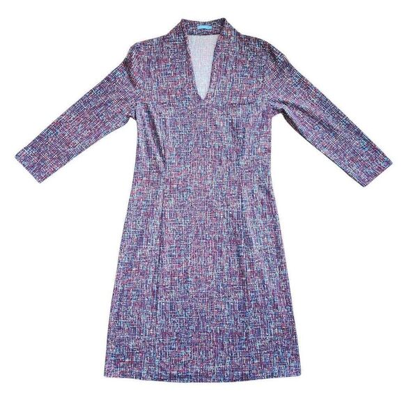 J Mclaughlin Sheath Dress Womens Medium Crosshatch Ivana V Neck Stretchy Careerw - Picture 3 of 6